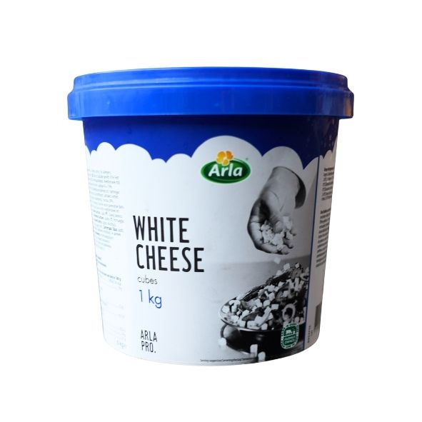 Fromage blanc en cubes dans saumure ARLA Pro 1 kg en seau – fromage professionnel pour restauration et salades grecques