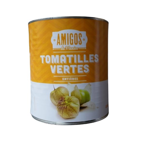 Boîte de 2,80 kg de Tomatilles Vertes Entières Amigos – Ingrédient authentique pour sauces vertes mexicaines et chilaquiles.